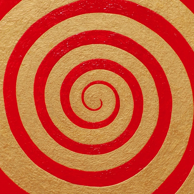 油絵原画●『金の渦巻き』がんどうあつし絵画F4キャンバス作品明るい元気エネルギー