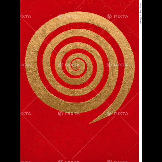 油絵原画●『金の渦巻き』がんどうあつし絵画F4キャンバス作品明るい元気エネルギー