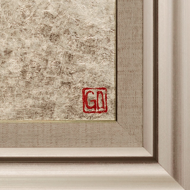 純プラチナ日本画岩絵具使用●太陽と銀の富士山▲がんどうあつし絵画白金箔シルバー