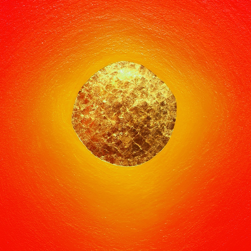 【肉筆油絵】20年間作者直接出品で洗練された『金の太陽』●がんどうあつし絵画純金