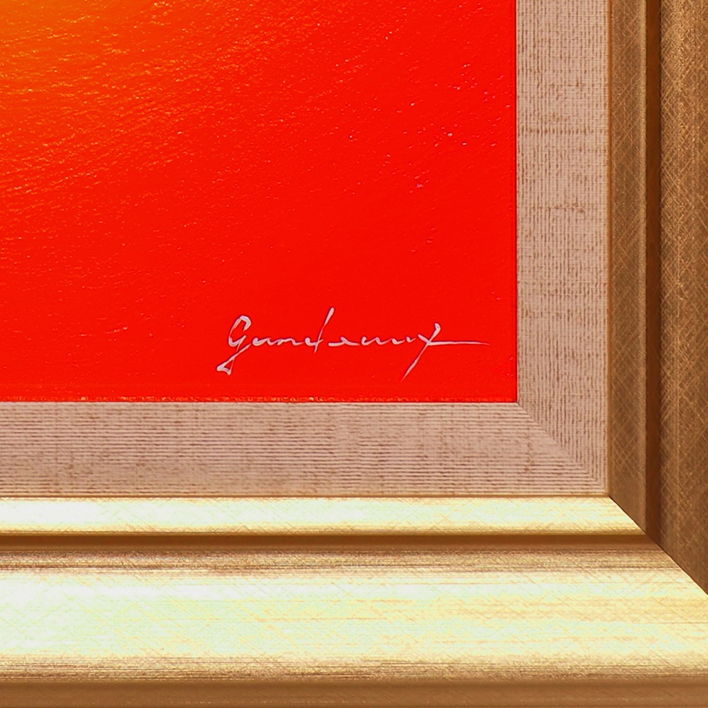 【肉筆油絵】20年間作者直接出品で洗練された『金の太陽』●がんどうあつし絵画純金