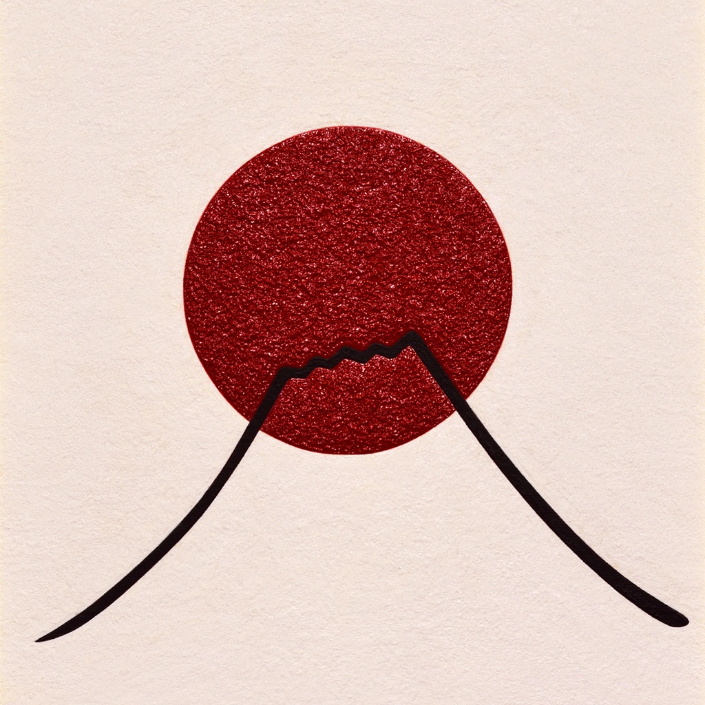 静と動の妙(みょう)●『太陽と富士図』がんどうあつし肉筆油絵画富士山日の出朝日本