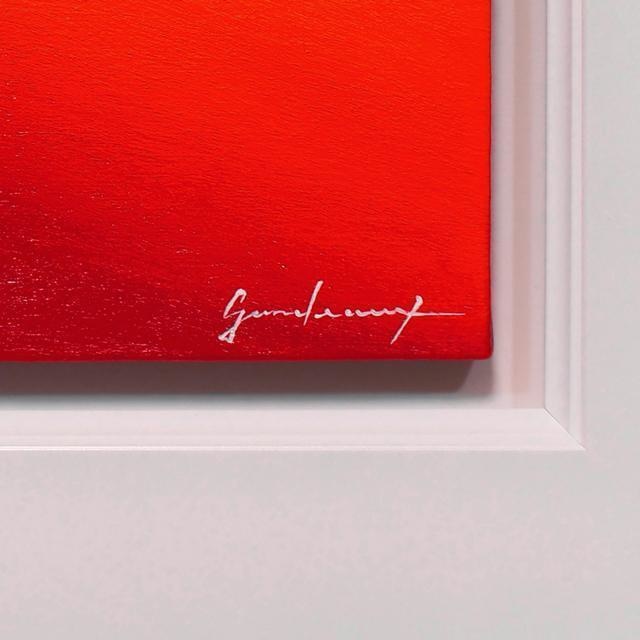 最高の発色▲【赤富士】●がんどうあつし絵画油絵F4号ホワイト額縁付開運風水富士山