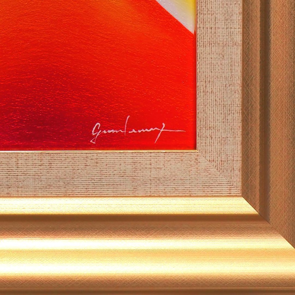 SMサムホール油彩額付タテ36.3cm●金太陽日の出赤富士山がんどうあつし油絵画