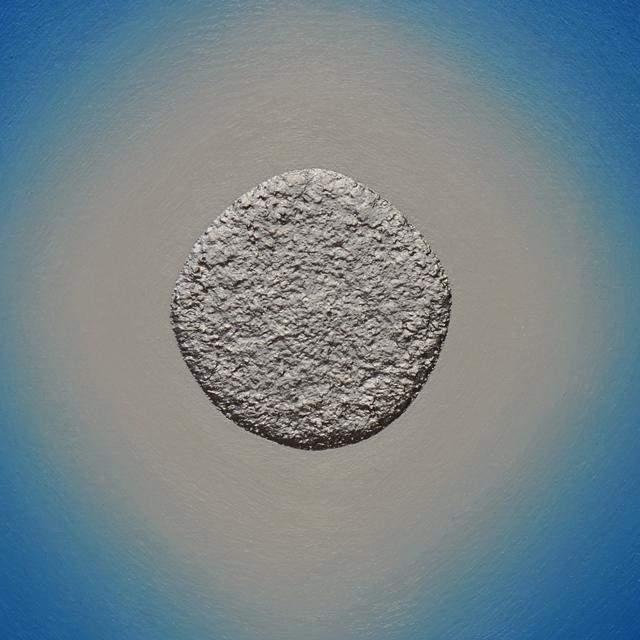 F4額装タテ46.9cm●がんどうあつし絵画油絵青プラチナシルバー銀光冷静沈静