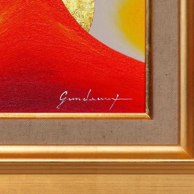 手軽に飾れてお部屋が豪華に●24K純金太陽開運赤富士山▲がんどうあつし油絵画F0