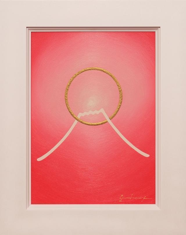 ◎お部屋が優しい感じに【桜色ピンク金太陽富士山】◎がんどうあつし油絵紅富士F4号