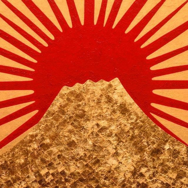飾りやすい薄型額使用▲『太陽と黄金富士山』がんどうあつし絵画●国産本金箔四号色