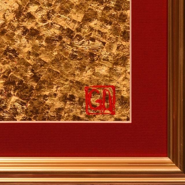 飾りやすい薄型額使用▲『太陽と黄金富士山』がんどうあつし絵画●国産本金箔四号色