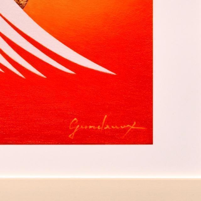 【少し訳あり】ギャラリー展示使用品●朱色金太陽日の出赤富士山●がんどうあつし制作