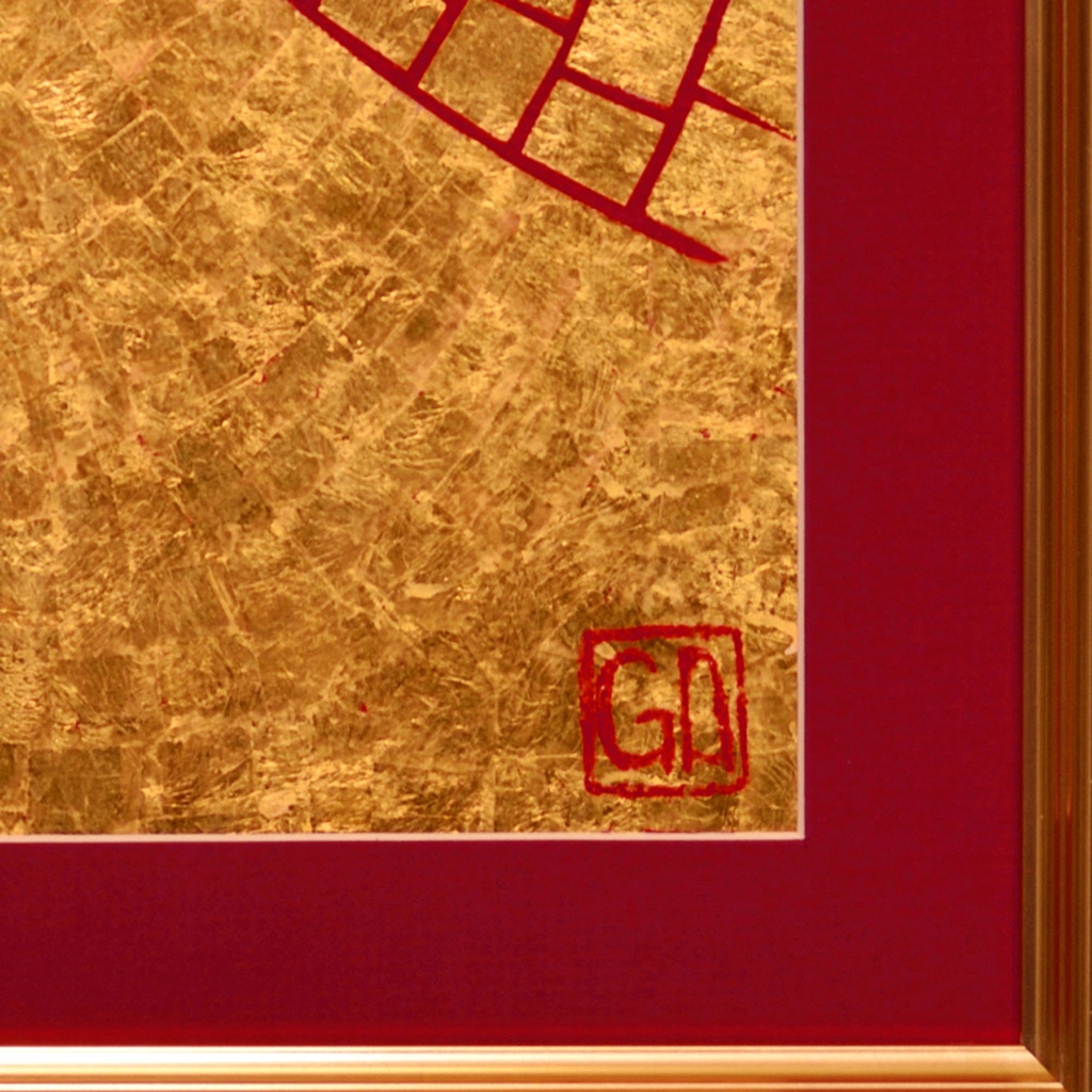 作者直接山梨発送●『太陽と純金富士山』●がんどうあつし絵画24K石川県金沢産金箔