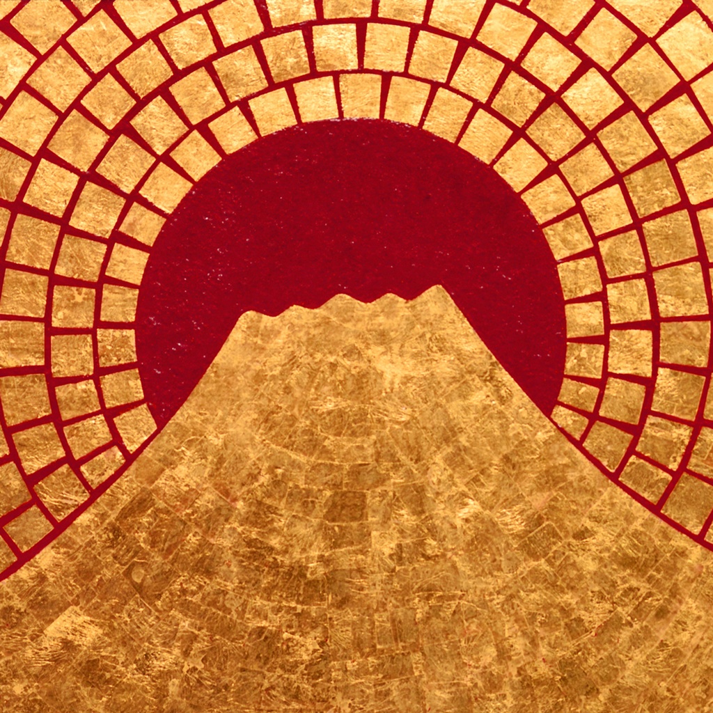 作者直接山梨発送●『太陽と純金富士山』●がんどうあつし絵画24K石川県金沢産金箔