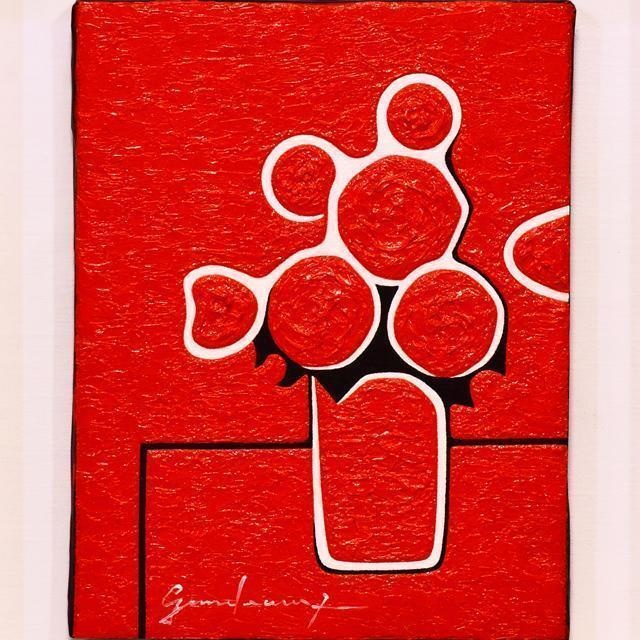 作者直接山梨発送●小さい赤バラ花F0号静物画●がんどうあつし肉筆油絵画明るい耐光