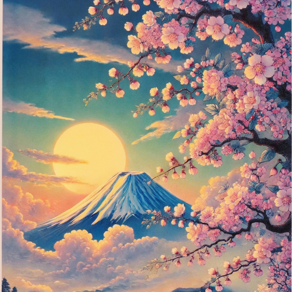 【いまを歴史にする AIアート】桜富士山日本20枚限定A4額●がんどうあつし制作