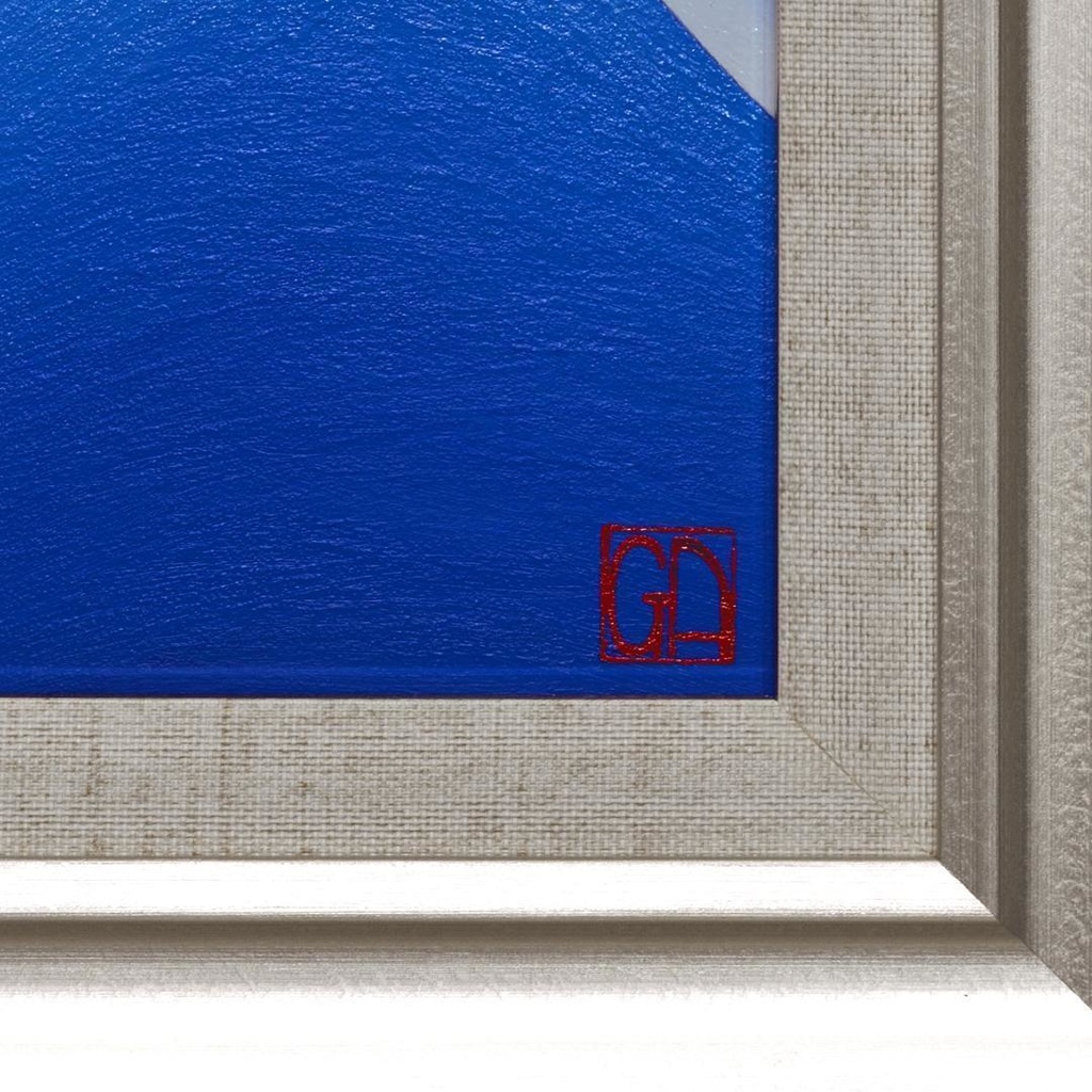 『青嶺円照』●SM油彩額付タテ36.3cm銀プラチナシルバー満月富士山がんどうあつし油絵