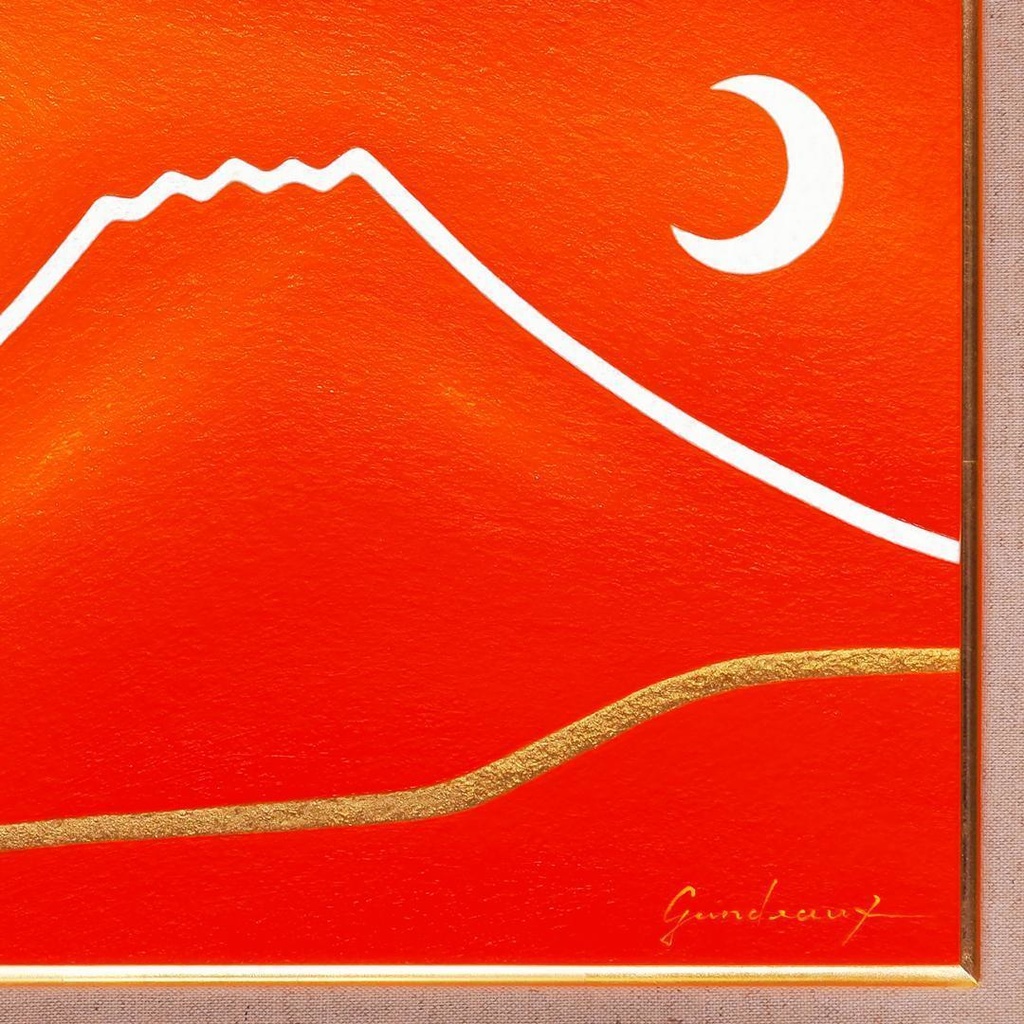 ●『朱に染まる赤富士』●がんどうあつし油絵画●F4号額縁付富士山真作山梨富士吉田発送
