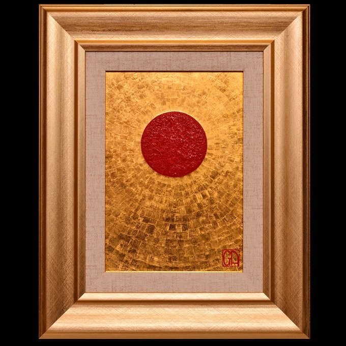 石川県金沢産24K純金箔使用●『太陽』●がんどうあつし絵画油絵膠日の丸日本輝き☆