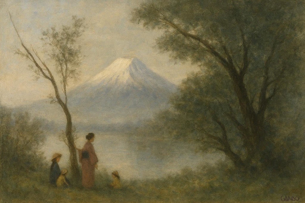 【AIアート】 "Souvenir de Mont Fujiyama" AI生成 デジタルアート 日本 風景画 富士山 がんどうあつし制作 AI digital art Mount Fuji Japan