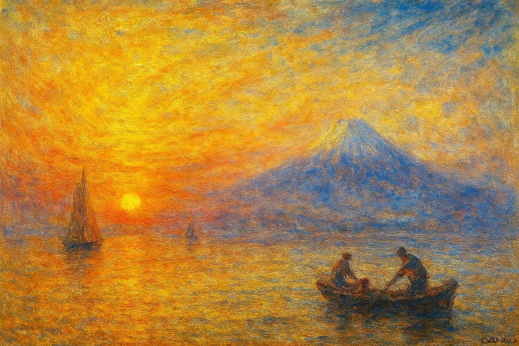 【AIアート】『湖上』 AI生成風景画 富士山 デジタルアート がんどうあつし制作 AI digital art Mount Fuji Japan