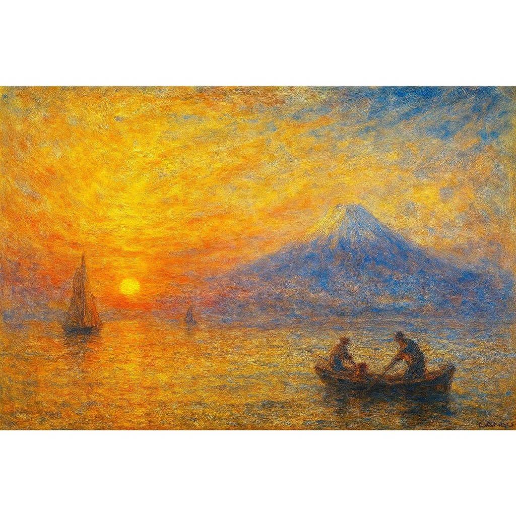 【AIアート】『湖上』　AI生成風景画　富士山　デジタルアート　がんどうあつし制作　 AI digital art Mount Fuji Japan