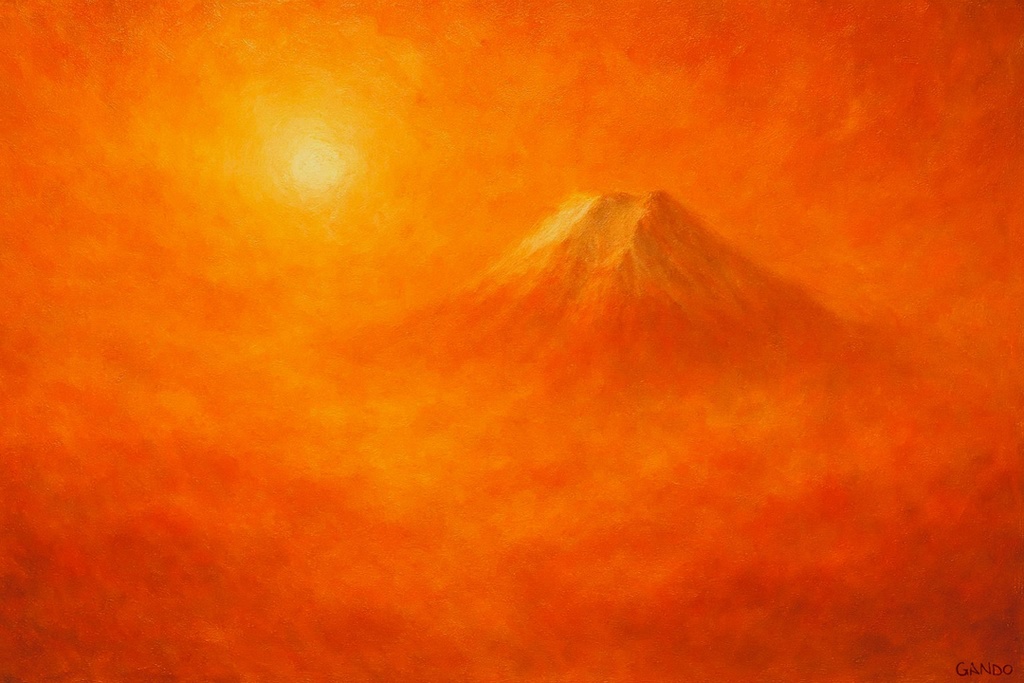 【AIアート】『 煌暁烽嶺 』AI生成 風景画 抽象画 日の出 富士山 絵画 赤富士 デジタルアート がんどうあつし制作 AI digital art Mount Fuji Japan