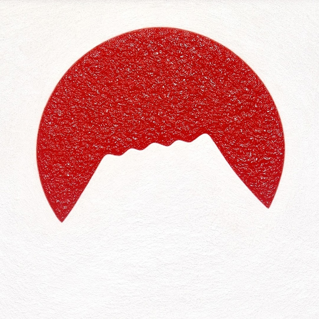 肉筆油絵●【日の出の太陽と白富士】がんどうあつし絵画F4号額縁付富士山朝日本