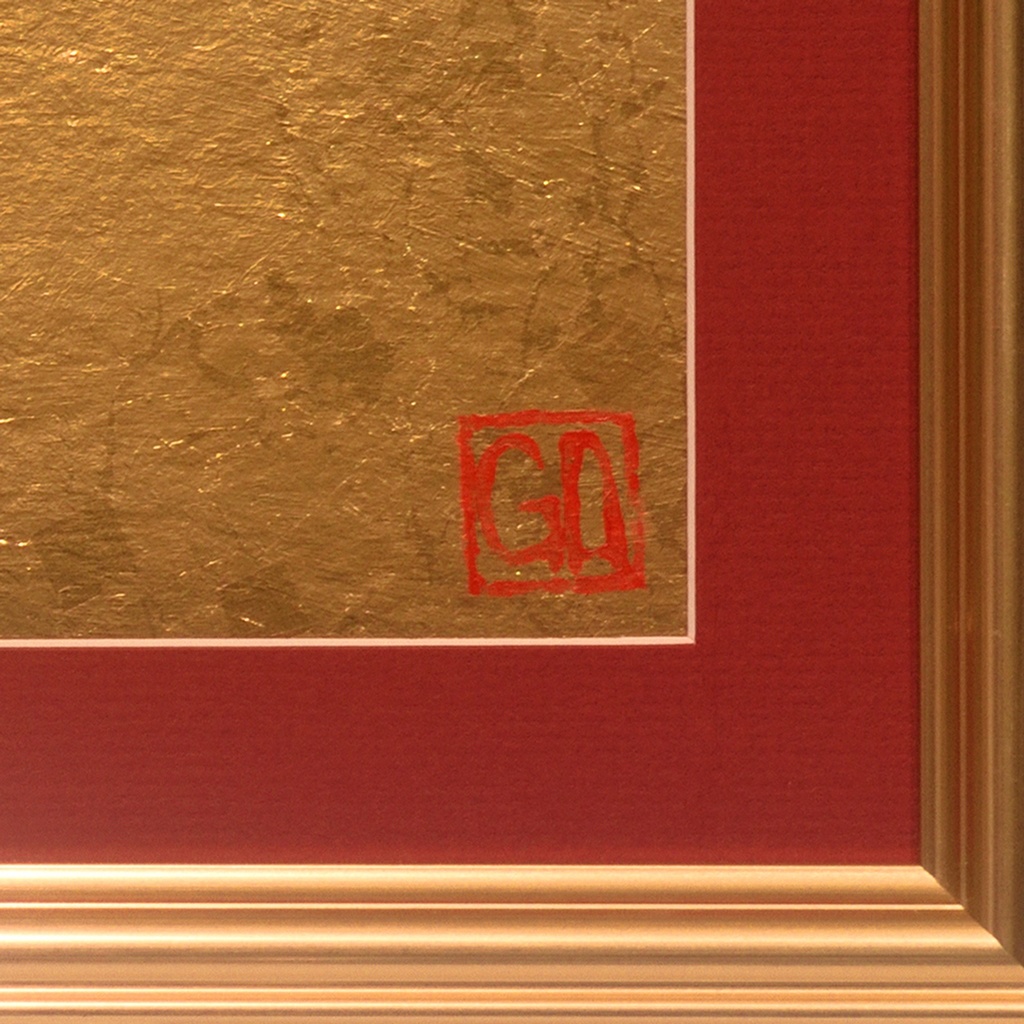 ●『太陽と金の富士図』原画 合金箔貼り絵●がんどうあつし絵画コラージュ太陽富士山