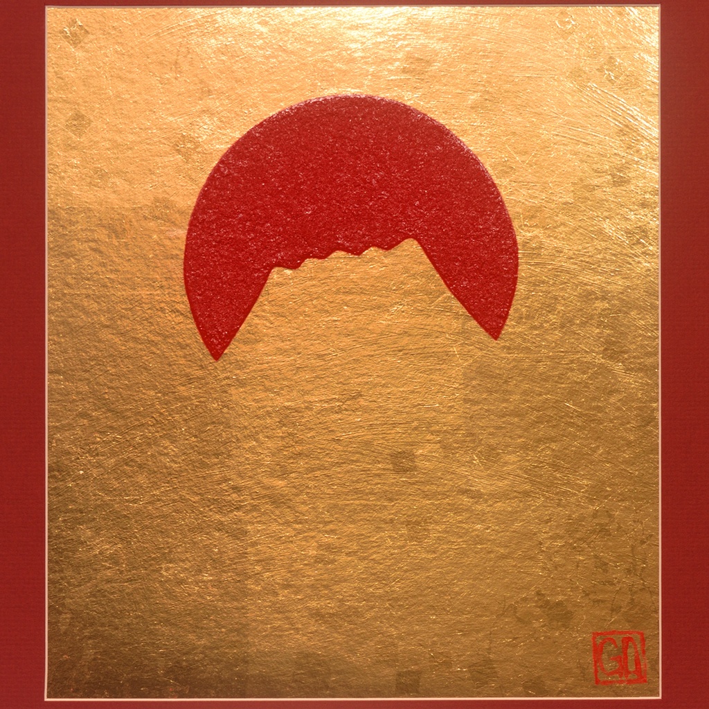 ●『太陽と金の富士図』原画 合金箔貼り絵●がんどうあつし絵画コラージュ太陽富士山