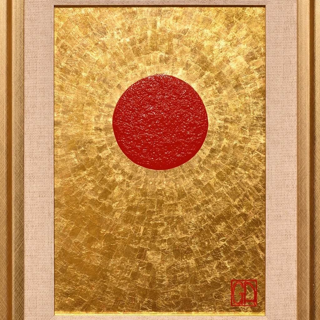 石川県金沢産24K純金箔使用●『太陽』●がんどうあつし絵画膠油絵日の丸日本輝き☆