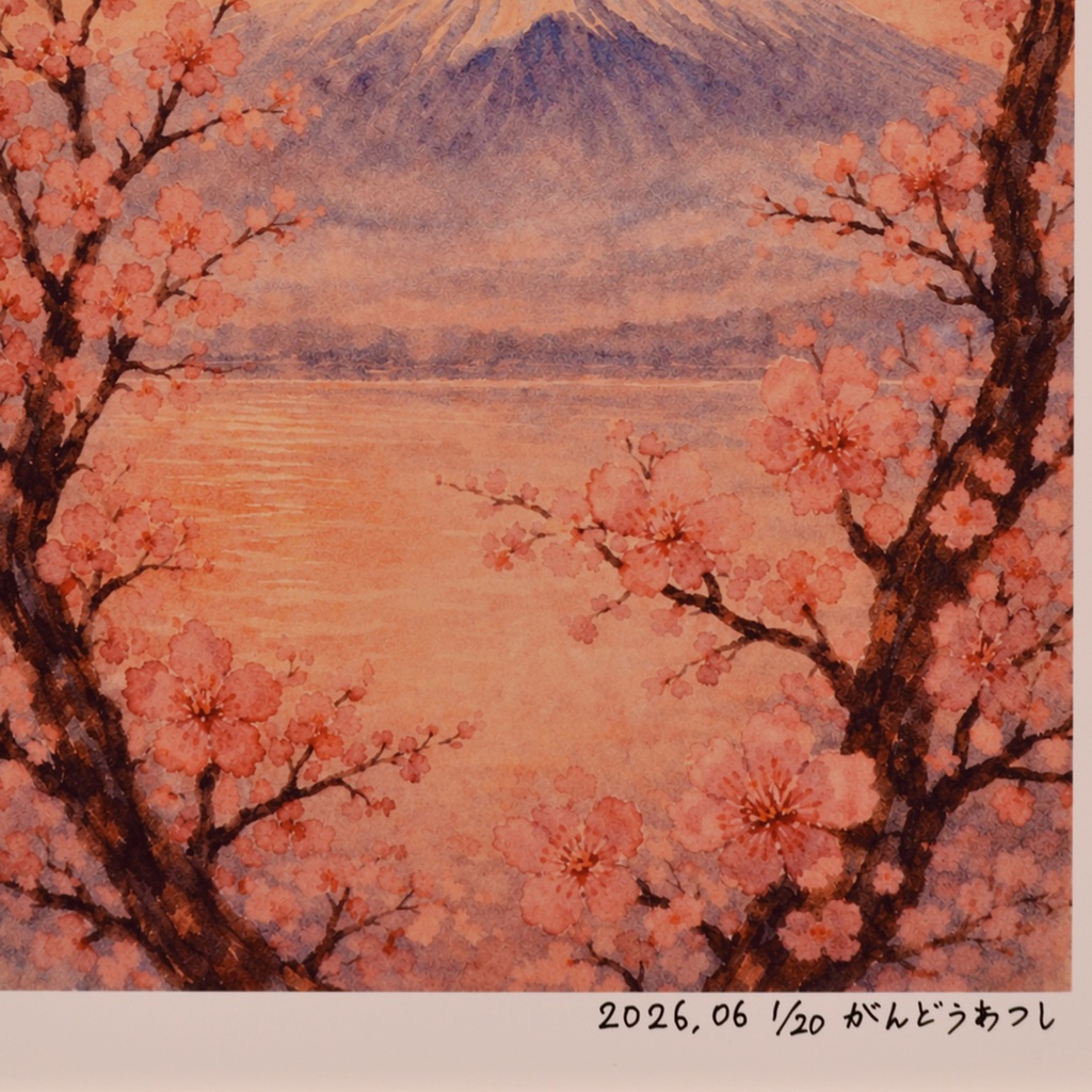 作者仕上げ『花めくころ』●がんどうあつしデジタル絵画AI使用A4額付縦34.8㎝