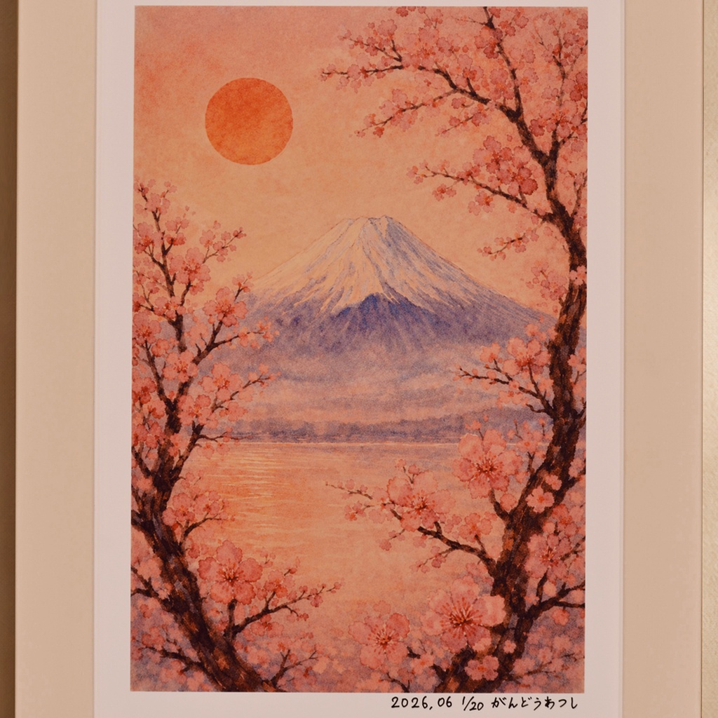 作者仕上げ『花めくころ』●がんどうあつしデジタル絵画AI使用A4額付縦34.8㎝