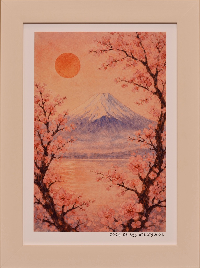 作者仕上げ『花めくころ』●がんどうあつしデジタル絵画AI使用A4額付縦34.8㎝