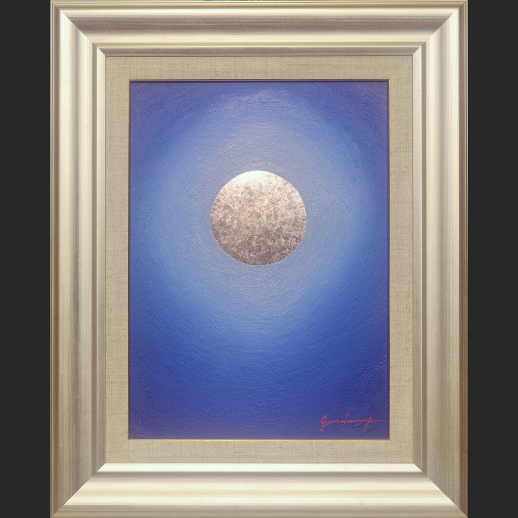 〇『プラチナ青のひかり』●がんどうあつし肉筆絵画油絵〇石川県産純プラチナ箔使用