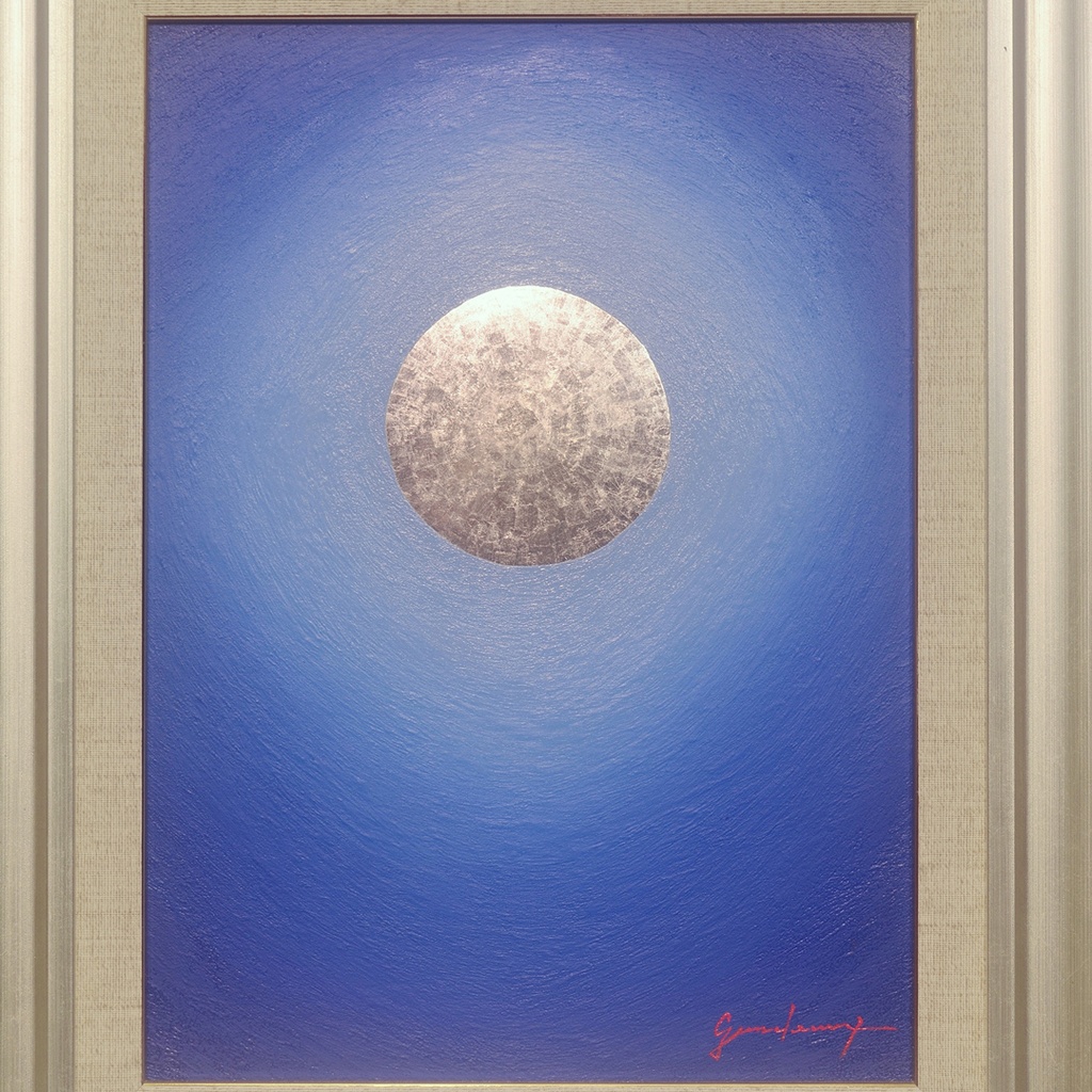 〇『プラチナ青のひかり』●がんどうあつし肉筆絵画油絵〇石川県産純プラチナ箔使用