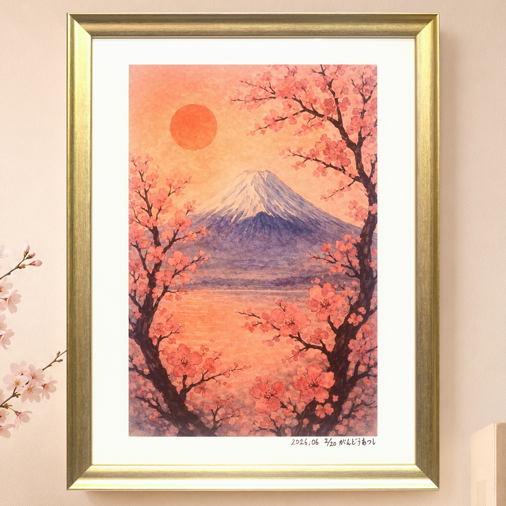 作者仕上げ『花めくころ』●がんどうあつしデジタル絵画AI使用太子額付縦41.3㎝