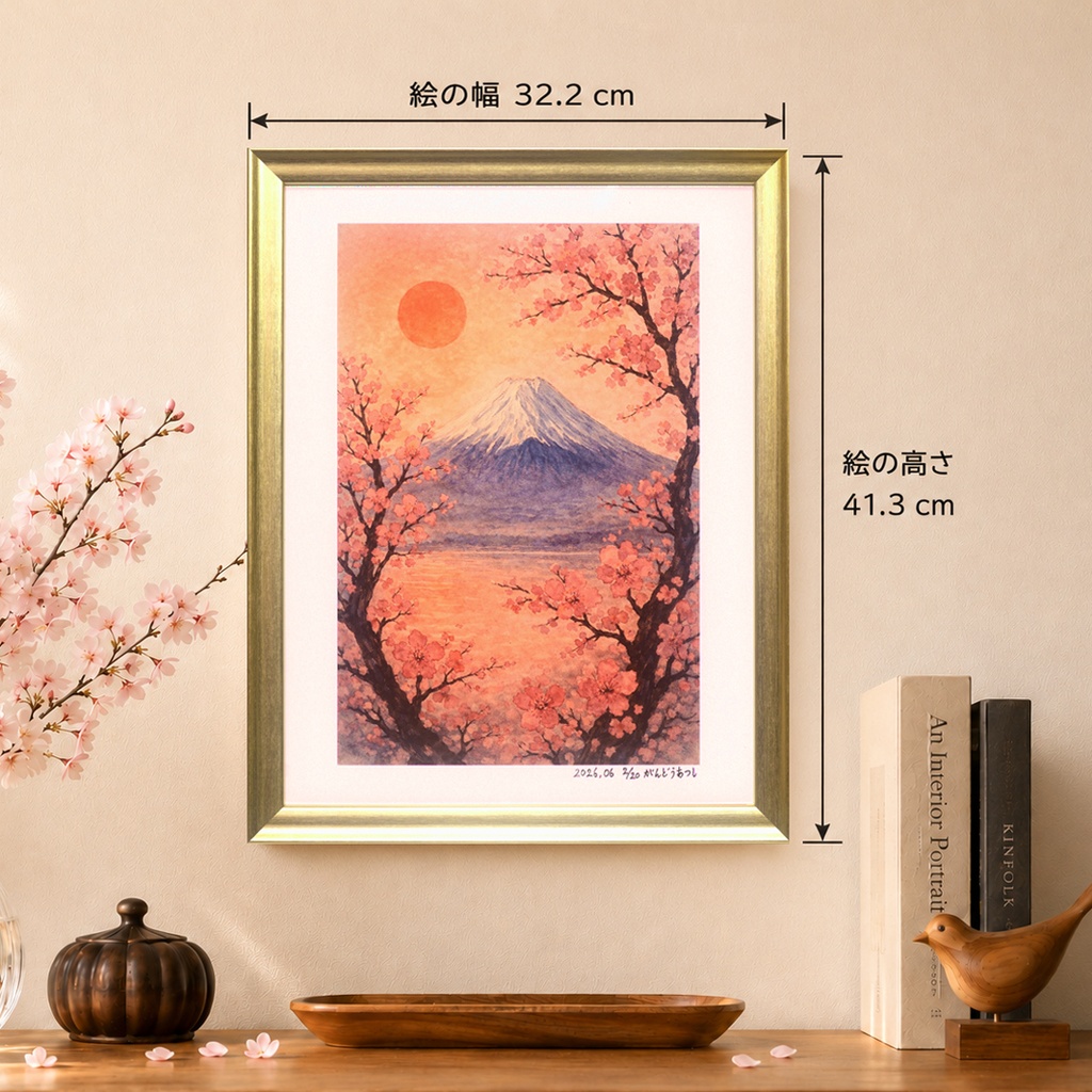 作者仕上げ『花めくころ』●がんどうあつしデジタル絵画AI使用太子額付縦41.3㎝
