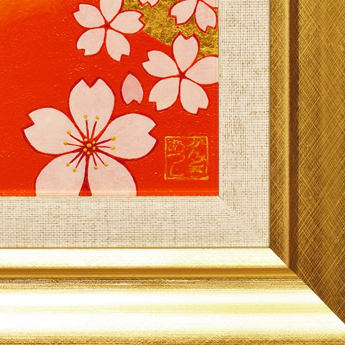 ◎『桜と赤富士』●がんどうあつし和洋絵画油絵原画●24K純金箔使用日本富士山