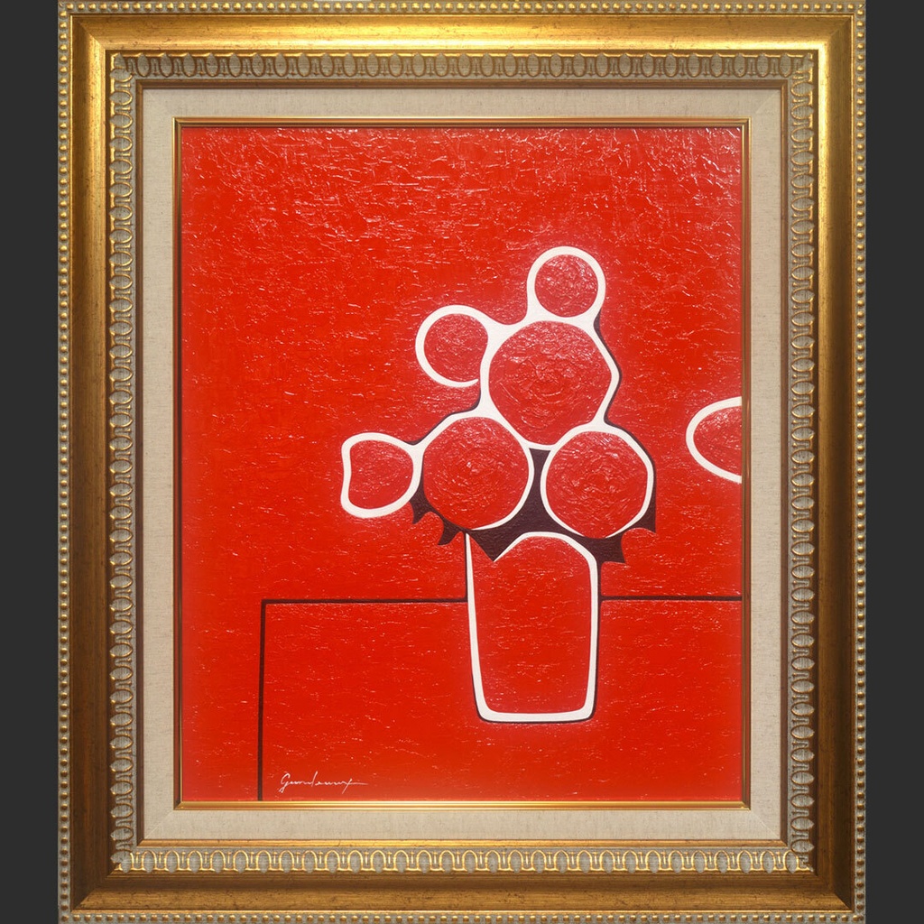 紅薔薇 -Rouge-◆がんどうあつし絵画油絵厚塗りF8号額装品◆花静物画赤抽象画