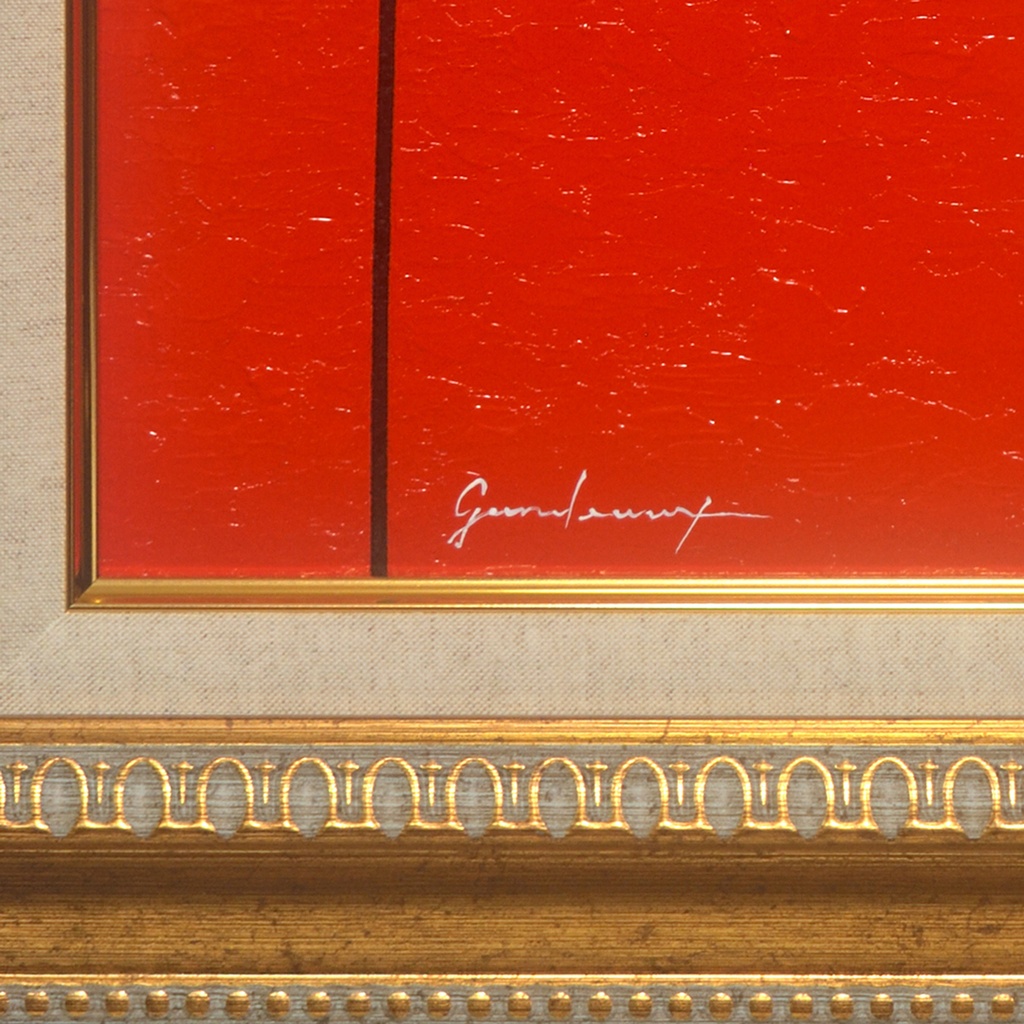 紅薔薇 -Rouge-◆がんどうあつし絵画油絵厚塗りF8号額装品◆花静物画赤抽象画