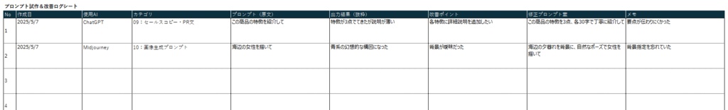 プロンプト試作＆改善ログシート
