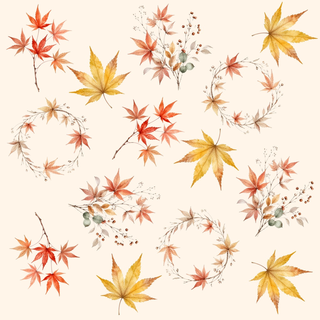 秋 もみじ 紅葉 デジタルペーパー 5枚セット / 背景素材・壁紙・ラッピング