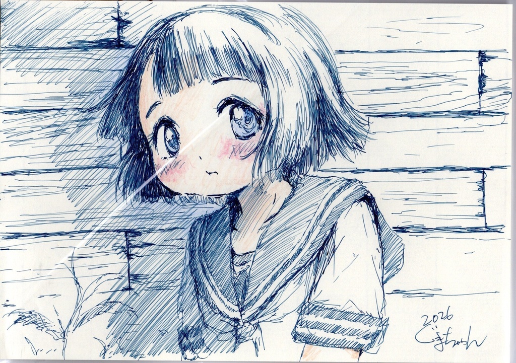 ぐまちゃん　ボールペン＆色鉛筆絵　B６サイズ