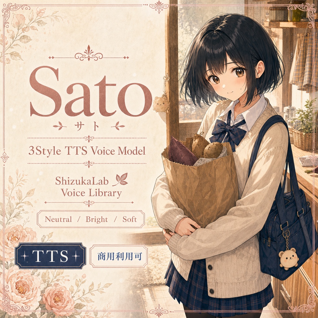 商用利用可 / 3Style TTS〗Sato Voice Palette - しっかり者の妹ボイス / Style-Bert-VITS2