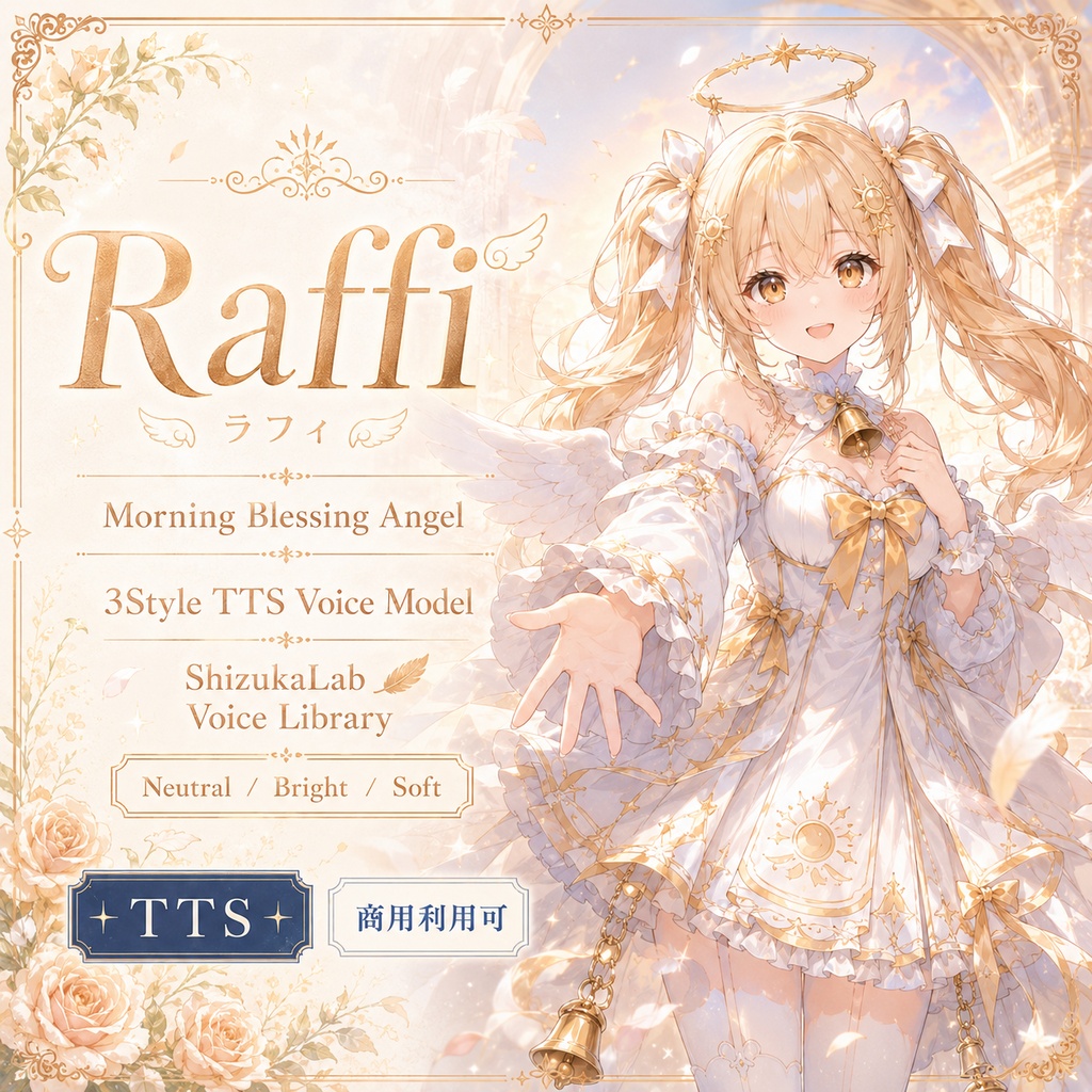 〖商用利用可〗Raffi Voice Palette - 朝の祝福を届ける高音ウィスパー天使ボイス / Style-Bert-VITS2向け音声モデル