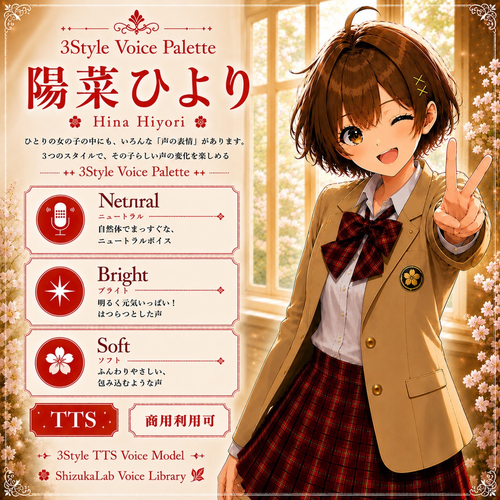 【十人十色っ娘/ORANGE】陽菜ひより|元気いっぱい!ちょっぴりドジな僕っ娘ヒロイン / Voice Palette Style-Bert-VITS2向けTTS音声モデル ShizukaLab Voice Library