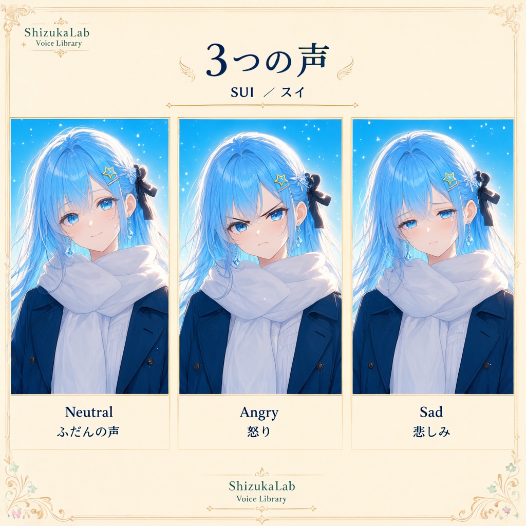 【Style-Bert-VITS2|3スタイル|商用利用可】やさしい癒し系の萌え声「スイ」Sui Voice Palette
