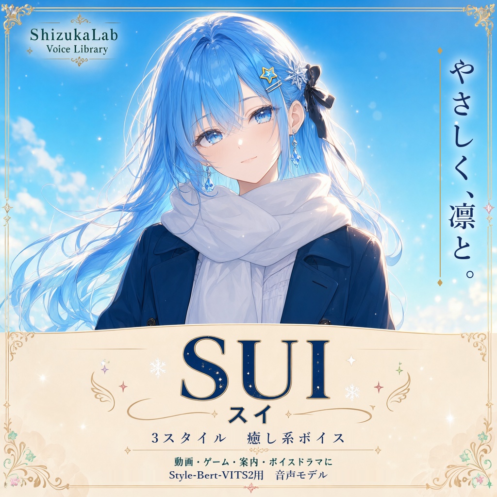 【Style-Bert-VITS2｜3スタイル｜商用利用可】やさしい癒し系の萌え声「スイ」Sui Voice Palette