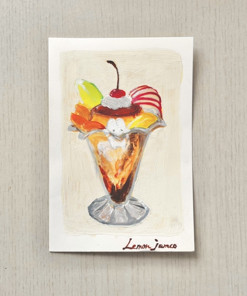 アクリル絵の具原画(プリンアラモードパフェ)