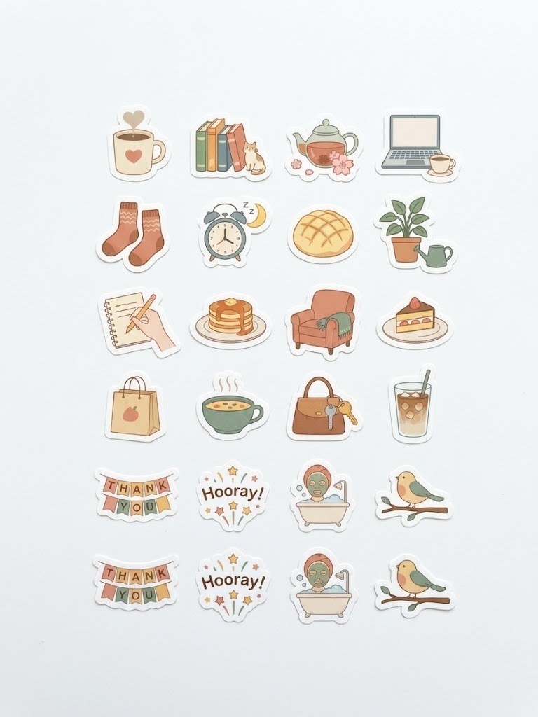 ＼毎日の手帳デコに／ ほっこりカフェ＆暮らしのアイコンステッカー20枚