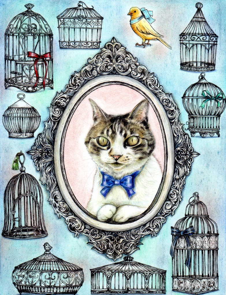 【トートバッグ】猫と鳥かご